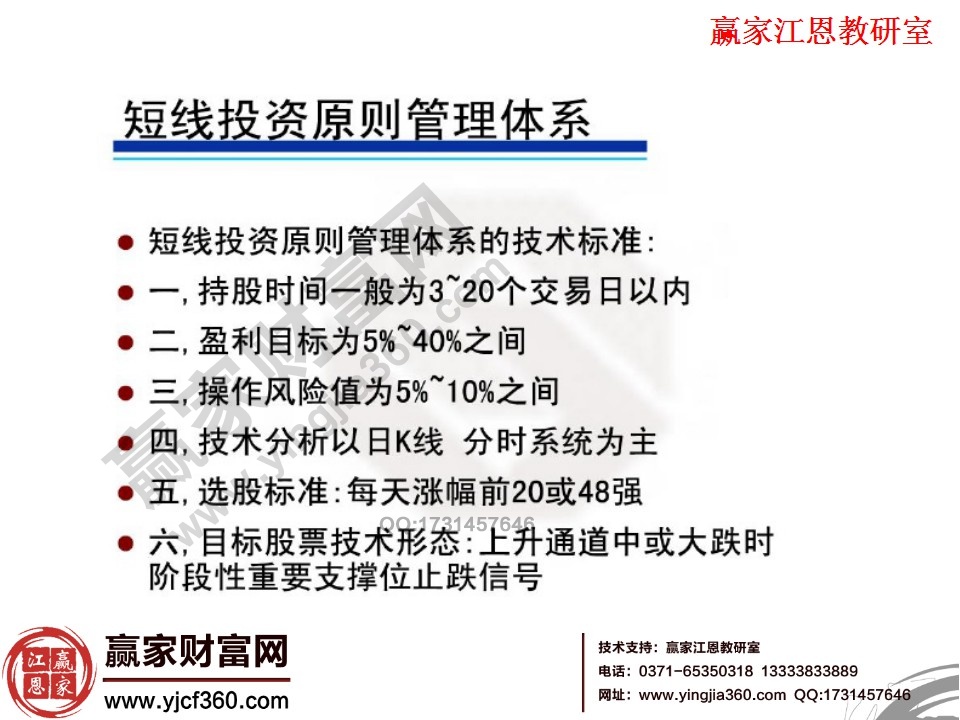 短線投資原則管理體系的技術(shù)標準有哪些內(nèi)容